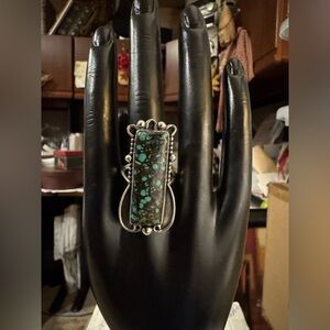Long Chunky Sterling Silver 925 Turquoise Ring Size 11